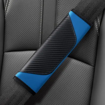 Imagen del producto de 2 almohadillas para cinturón de seguridad para coche, protección para los hombros, cuero sintético transpirable, color azul
