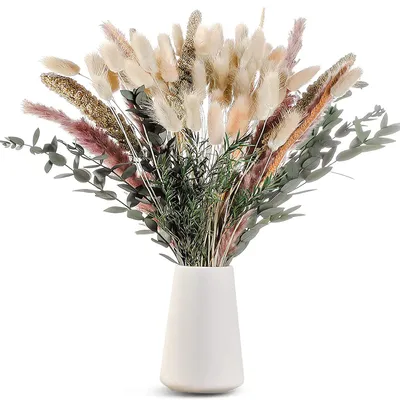 Produktbild von 100% Natürliche Trockenblumen,Pampasgras Trockenblumen Deko, 85 Stück Pampasgras Getrocknet, Flauschige Eukalyptus Pampasgras Getrocknete Blume,