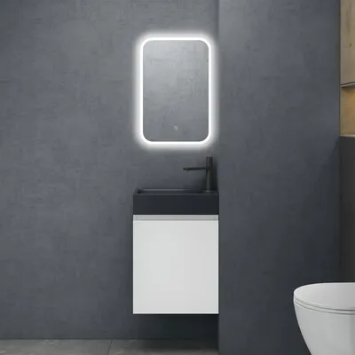Produktbild von doporro Badezimmerschrank Badmöbel-Set in Weiß 46x26x63cm Waschbeckenunterschrank mit Mineralguss-Waschbecken in matt Anthrazit inkl. LED-Spiegel Pisa02