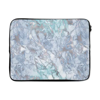 Produktbild von MuchoWow® Laptop Hülle 17 Zoll Laptoptasche Silber - Blau - Gemustert - Marmor - Zipper - Schutzabdeckung