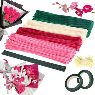 400 Pfeifenreiniger Blumen, Tulpen, Bastelset, Rosa
