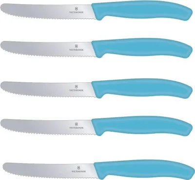 Produktbild von Victorinox Tomatenmesser Brötchenmesser Tafelmesser Set 5-teilig Swiss Classic (Karibikblau)