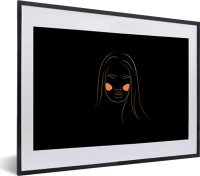 Produktbild von MuchoWow® Gerahmtes Poster Frau - Gold - Rosa - Strichzeichnung 40x30 cm - Poster mit Schwarzem Bilderrahmen Wandposter Rahmen Foto Bilder - Bilderrahmen - Poster im Rahmen