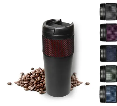 Produktbild von Thermobecher 'Temptation' groß - Kaffeebecher to go doppelwandig - Edelstahl Vakuumbecher mit Manschette - 500ml to go Becher - schwarz/rot