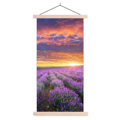 Produktbild von MuchoWow® Textilposter Lavendel - Wolken - Frühling 60x120 cm mit holzfarbenen Rahmen - Holz