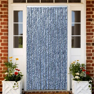 Image de The Living Store Rideau moustiquaire bleu, blanc et argent 90x220cm chenille