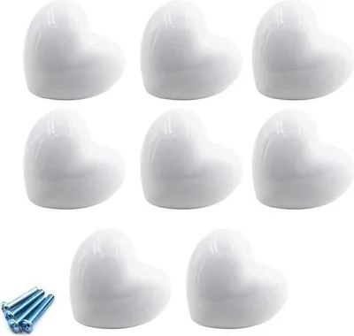 Produktbild von Famanu Keramische Knöpfe Herzform für Küche und Kinderzimmer - Set von 8