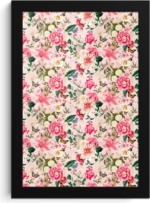 Produktbild von MuchoWow® MuchoWow® Gerahmtes Poster Blumen - Rosa - Muster 20x30 cm - Poster mit zchwarzem Bilderrahmen - Drucken - Bilder Poster im Rahmen