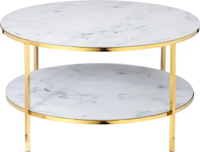Produktbild von SalesFever Couchtisch rund | mit 2 Ablagen | Glasplatte foliert in Marmor-Optik | Gestell Metall | B 80 x T 80 x H 45 cm | weiß-gold