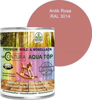 Produktbild von Contura 750ml. Möbellack Lack für Kinderspielzeug Buntlack DIN EN71/3 Buntlack Holzlack - RAL 3014 Antik Rosa
