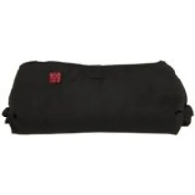 A black handwarmer with a red logo is shown against a white background.