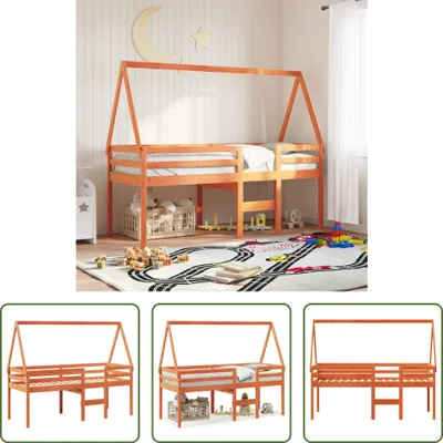 Produktbild von The Living Store Hochbett mit Dach Wachsbraun 90x200 cm Massivholz Kiefer