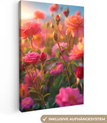 Produktbild von MuchoWow® - Leinwandbilder - Blumen - Rosen - Natur - Rosa - Blume, Wandbild, Wanddeko Bilder Wohnzimmer, 20x30 cm