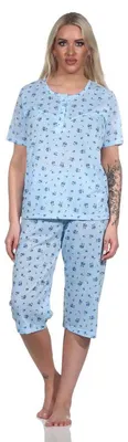 Produktbild von Damen Pyjama 3/4 Hose & Shirt Sommer Schlafanzug; Blau/M/38