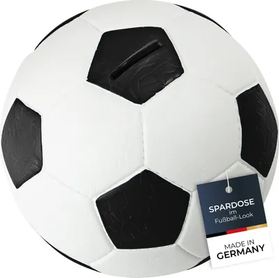 Produktbild von HMF 4790 Spardose Fußball in Lederoptik, 15 cm, Weiß-Schwarz