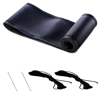 Produktbild von DIY Lenkradbezug. Universal Passform 37-38 cm Lenkradhüllen Steering Wheel Cover zum Aufnähen. aus weichem Faserleder. für die meisten Autos(Schwarz)