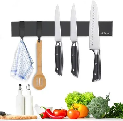 Productafbeelding van Famanu magnetische strips met 2 haken - 25 cm - zwart