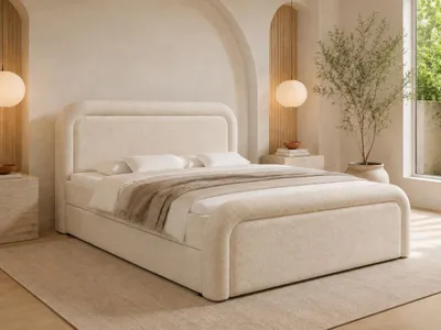Produktbild von Emlar Boxspringbett Dream 120x200 - Komplett-Set mit Matratze und Topper - Polsterbett mit Bettkästen - Bouclé-Stoff - Boxspringbett Creme (Quelle 06)