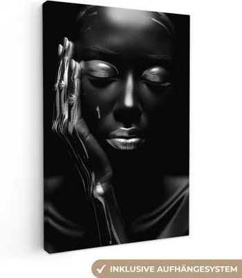 Produktbild von MuchoWow® - Leinwandbilder - Frau - Abstrakt - Schwarz-Weiß - Porträt, Wandbild, Wanddeko Bilder Wohnzimmer, 20x30 cm