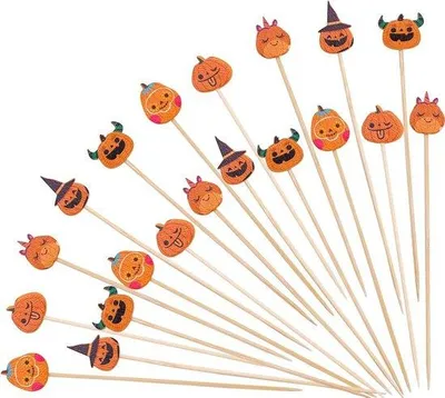Image de Bâtonnets à cocktail en bois pour amuse-bouches à la citrouille, 12 cm, paquet de 100 pièces