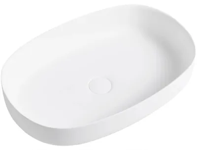Productafbeelding van CERANO - Wastafel van gemarmerd composiet, model Atria - voor opbouw - wit, mat - 60x40 cm