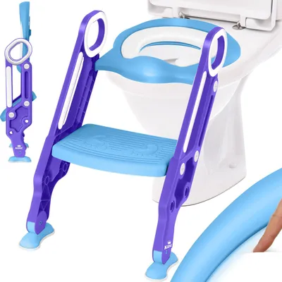 Produktbild von KIDIZ® Kinder Toilettensitz Toilettentrainer mit Treppe und Griffe Faltbar Kindertoilette WC Sitz Töpfchentrainer Lerntöpfchen bequemem Kissen und breiten Stufen Toilettentreppe höhenverstellbar
