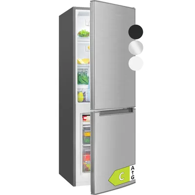 Produktbild von Bomann Kühl-Gefrierkombination KG 7359, Inox, HxBxT 143x49.5x56 cm, 173 Liter, leise, wechselbarer Türanschlag, 3 Glasablagen, 3 Türablagen, 2 Gefrierschubladen, LED Innenraumbeleuchtung, Akustischer Türalarm