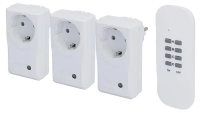 Produktbild von Funkfernschalter-Set 3+1 weiß 3x Funk-Zwischenstecker 1x Fernbedienung