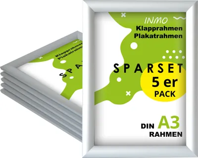 Produktbild von Klapprahmen DIN A3 aus Aluminium 4er Set – silber eloxiert, zur Wandmontage für Poster & Plakate