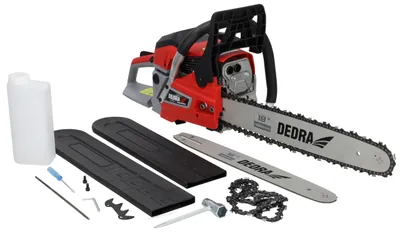 Produktbild von Benzin-Kettensäge 2,4 kW 58 cm³, bis 12000 U/Min DEDRA mit zwei Führungsschienen: 18" (45 cm) und 16" (40 cm), Zweitakt-Einzylinder, luftgekühlt, 25 m/s Kettengeschwindigkeit