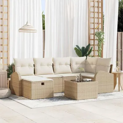 Zdjęcie produktu dla Maison Exclusive - Zestaw mebli ogrodowych, sofa i 6 foteli, kolor beżowy, wykonane z rattanu syntetycznego
