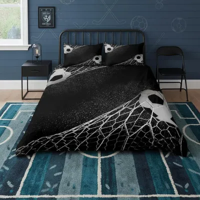 Produktbild von Bettwäsche-Set Fußball Motiv 155x220cm Schwarz Mikrofaser 2-teilig Reißverschluss