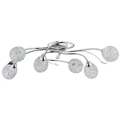 Image de Plafonnier glamour chromé à 6 abat-jours en cristal ORLEAN 6xE14 10W 20386 Alfa