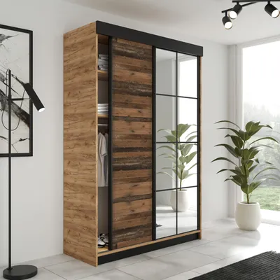 Produktbild von KIER FURNITURE Schiebegarderobe LAMARO mit Spiegel, Schrank Schlafzimmer,  138x205x59cm