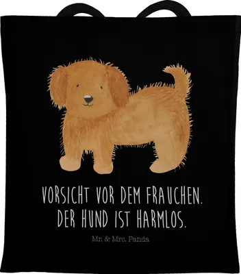 Produktbild von Mr. & Mrs. Panda Tote Bag Hund Flauschig - Schwarz - Geschenk, festival tasche, Hunde, Sprüche, Laptoptasche, Witzig, Beutel, Einkaufstasche, Niedlich