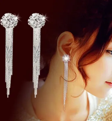 Produktbild von Frauen glänzende Strass lange Quaste baumeln Ohrstecker Mode Braut Schmuck
