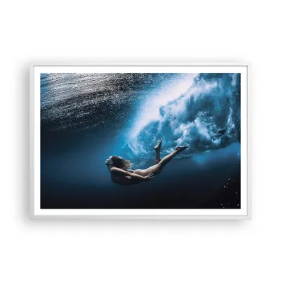 Produktbild von Gerahmtes Poster - Weißer Rahmen - Tauchen Frau Wellen - 100x70 cm - Wand Bild - Wanddeko - Wandbilder - Kunstposter - Wandposter - Bilderrahmen - Bilder - Kunstdruck - P2WAA100x70-4599