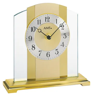 Produktbild von AMS T1119 Tischuhr mit Metallsockel, Mineralglas und Messing-Applikation