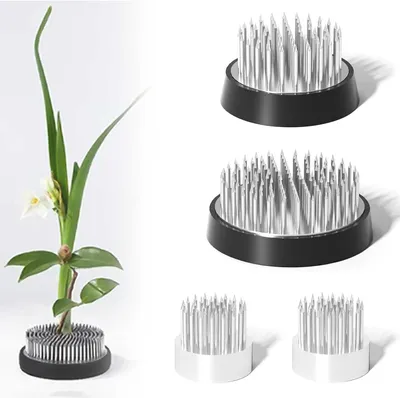 Produktbild von Blumenstecker aus Edelstahl, 4 Stück, 3 Größen (Ø23x2, Ø34, Ø46), für Ikebana und Blumenarrangements