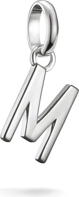 A silver letter 'M' charm pendant.
