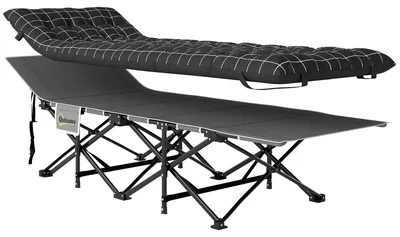 Produktbild von Klappbares Campingbett, Feldbett mit Matratze, ergonomisch, Metallrahmen, Schwarz