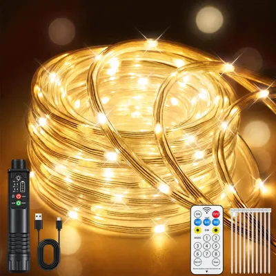 LED-Lichtschlauch 10 m, Lichterkette, batteriebetrieben