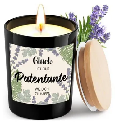 Immagine prodotto di Candela profumata alla lavanda, 200g, con frase dedicata per un regalo alla madrina