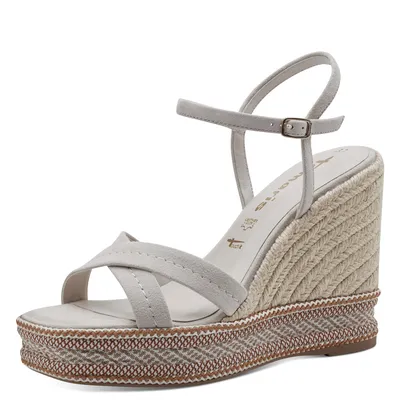 Produktbild von Tamaris Damen Sandalette Boho Leder Karree Keilabsatz Bastoptik 1-28363-20, Größe:41 EU, Farbe:Beige