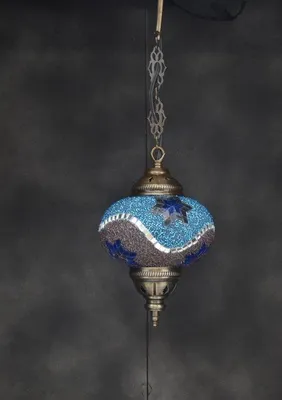Zdjęcie produktu dla Lampa wisząca Mozaïek – ręcznie wykonana lampa orientalna, średnica 17 cm, wysokość 53 cm, kolor niebieski, niepowtarzalny design