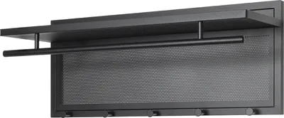 Produktbild von Wandgarderobe >55556< 5 Haken, 1 Stange, schwarz, Metall, Stahlrohr - 75x30x26cm (BxHxT)