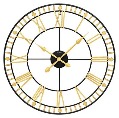 Produktbild von AMS W9647 Wanduhr mit goldfarbenem Metallgehäuse