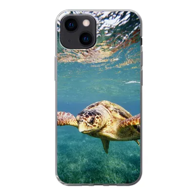 Produktbild von MuchoWow® Handyhülle Schutzhülle Hülle für iPhone 13 mini Schildkröte - Wasser - Blau Silikon Softcase Handy Hülle - Softcase
