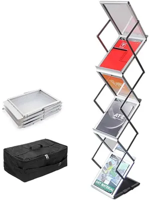Image de Support pliable pour brochures, format A4, en aluminium, avec 6 compartiments