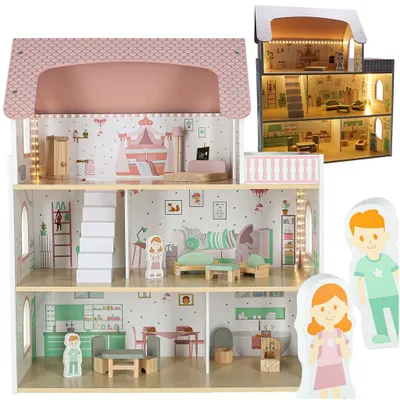 Produktbild von LULILO Peonio Holzpuppenhaus, 70 cm, LED, rosa